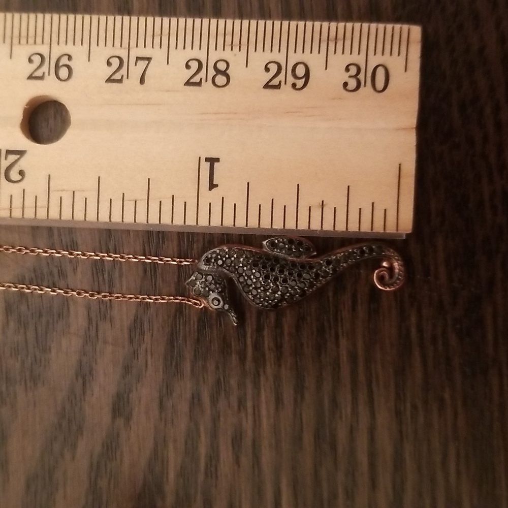 Seahorse necklace sterling copper color black stones 925 - Picture 3 of 4
